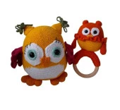 Baykuş Uyku Arkadaşı ve Çıngırak Amigurumi Organik Oyuncak - 1