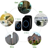 TriLine Ledli Modern 1 Buton 2 Alıcı Kablosuz Kapı Zili 300metre Menzil 60 Çeşit Zil 5 Seviye Ses thumbnail 7