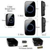 TriLine Ledli Modern 1 Buton 2 Alıcı Kablosuz Kapı Zili 300metre Menzil 60 Çeşit Zil 5 Seviye Ses thumbnail 6