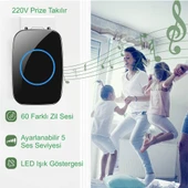 TriLine Ledli Modern 1 Buton 2 Alıcı Kablosuz Kapı Zili 300metre Menzil 60 Çeşit Zil 5 Seviye Ses thumbnail 2