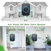 TriLine Ledli Modern 2 Buton 1 Alıcı Kablosuz Kapı Zili 300metre Menzil 60 Çeşit Zil 5 Seviye Ses thumbnail 2