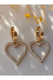 Şık ve farklı tarz Aşko Kuşko Taşli kalp detay küpe - 1