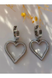 Şık ve farklı tarz Aşko Kuşko Taşli kalp detay küpe - 2