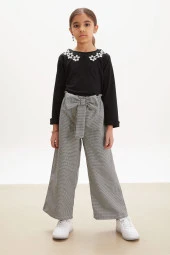 Siyah Dantel Detaylı Bluzlu Fiyonklu Pantolonlu Kız Takım 18163 - 4