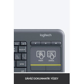 logitech K400 Plus Dokunmatik Yüzeyli USB Bağlantılı Türkçe Q TV Klavyesi - Siyah - 3