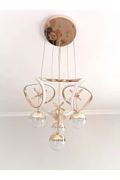 Livora Lighting Alice Modern Sarkıt Kelebekli Gold Sarı 3 Kademeli Ledli Avize - 2