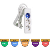 Viko Multi-let Topraklı 3'lü 3 m Beyaz Grup Priz - 1