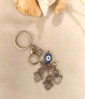 Anahtarlık Metal Nazar Boncuklu Rabia Ana Eli Kötü Göz Kovucu Çanta Dikiz Ayna Süsü thumbnail 4
