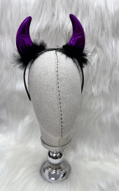 Halloween Taç Şeytan Saten Boynuz Tüllü Mor thumbnail 2