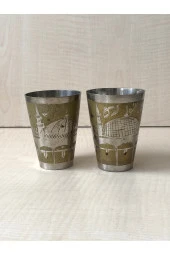 2 ADET ANTİKA İŞLEMELİ BARDAK EL İŞİ PİRİNÇ BARDAK no 66 - 1