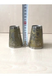 2 ADET ANTİKA İŞLEMELİ BARDAK EL İŞİ PİRİNÇ BARDAK no 66 - 3