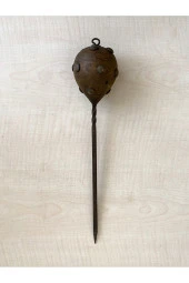 Yuvarlak Topuz Metal Kakmalı1 Adet Antika Rufai Zikir Şişi Ahşap Saplı Şiş no 675 - 1