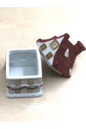 VİNTAGE PORSELEN EV KAPAKLI BİBLO DEKORATİF KUTU NO 14 - 1