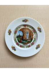 Avrupa Tabak Lourders Yazılı Tabak Meryem Ana Temalı Kase Sırlı Porselen Tabak - 1