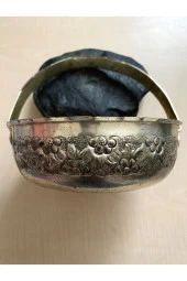 Eskilerden Gümüş Kaplama Bakır Şekerlik Çiçek Kabartmalı Bakır Sepet - 2