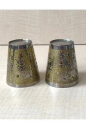 2 AET ANTİKA KALEM İŞLEMELİ BARDAK PİRİNÇ BARDAK - 2