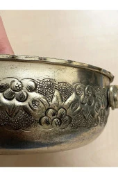 Eskilerden Gümüş Kaplama Bakır Şekerlik Çiçek Kabartmalı Bakır Sepet - 5