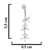 316L Çelik 3 Sıra Çiçek Model Zirkon Taşlı Piercing  PRC-220 thumbnail 3