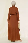 Gizli Yarım Düğmeli Elbise Kahve thumbnail 3