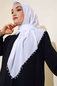 Yıldız Boncuklu Yazma Eşarp Beyaz - 2