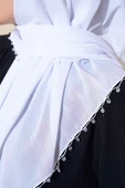 Yıldız Boncuklu Yazma Eşarp Beyaz - 4