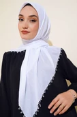 Yıldız Boncuklu Yazma Eşarp Beyaz - 1