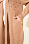 Yandan Dikişli Bağcıklı Hırka Latte thumbnail 4