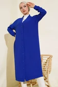 Boydan Düğmeli Ayrobin Hırka Saks - 2
