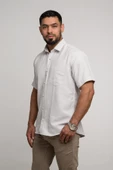 Geniş Ve Rahat (Bol) Kesim Cepli Armürlü Klasik Kısa Kol Erkek Gömlek thumbnail 3