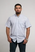 Geniş Ve Rahat (Bol) Kesim Cepli Bitik Kareli Klasik Kısa Kol Erkek Gömlek thumbnail 1