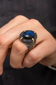 Mavi Kaplan Gözü Taşlı Oval 925 Gümüş Erkek Yüzük thumbnail 7