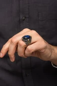 Mavi Kaplan Gözü Taşlı Oval 925 Gümüş Erkek Yüzük thumbnail 5