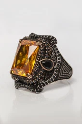 Sarı Sitrin Taşlı 925 Gümüş Erkek Yüzük thumbnail 6