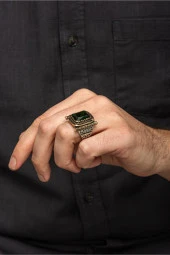 Kare Yeşil Taşlı Faset Kesim 925 Gümüş Erkek Yüzük thumbnail 7