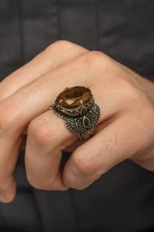 Zultanit Taşlı Oval 925 Gümüş Erkek Yüzük - 1