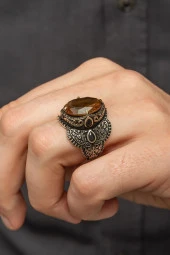 Zultanit Taşlı Oval 925 Gümüş Erkek Yüzük - 3