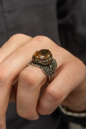 Zultanit Taşlı Oval 925 Gümüş Erkek Yüzük - 6