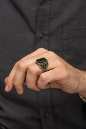 Yeşil Taşlı Faset Kesim 925 Gümüş Erkek Yüzük thumbnail 6