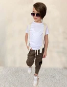 Erkek Çocuk Askı Detaylı Tişört Kargo Cepli Haki Pantolon Alt Üst Takım thumbnail 2