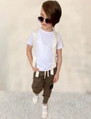 Erkek Çocuk Askı Detaylı Tişört Kargo Cepli Haki Pantolon Alt Üst Takım thumbnail 1