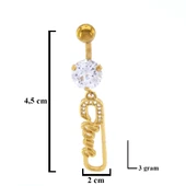 Altın Kaplama Zirkon Taşlı Kanca Piercing PRC-126 - 3