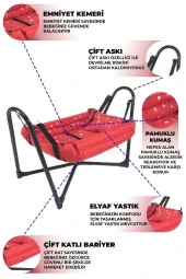 Neptün Metal Beşik Hamak Kırmızı Pamuklu Kumaş thumbnail 2