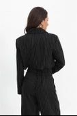 Ceket Kısa Vatkalı Fleto Cepli Çizgili - Siyah thumbnail 5