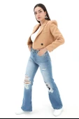 Crop Blazer Kısa Ceket - Camel thumbnail 3