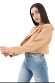 Crop Blazer Kısa Ceket - Camel thumbnail 5