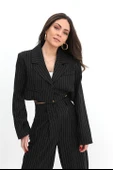 Ceket Kısa Vatkalı Fleto Cepli Çizgili - Siyah thumbnail 1