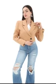 Crop Blazer Kısa Ceket - Camel thumbnail 4