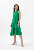 Kristal Keten Kolsuz Kadın Salaş Elbise - Yeşil thumbnail 1