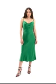 Ayarlanabilir Askılı Saten Elbise - Yeşil thumbnail 2