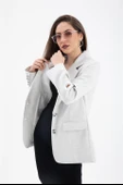 Üç Cep Kapaklı Kolu Arma Detaylı Poliviskon Ceket - Gri thumbnail 2